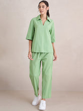 Pista Green Seersucker V-Neck Co-Ord Set