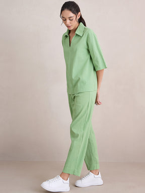 Pista Green Seersucker V-Neck Co-Ord Set