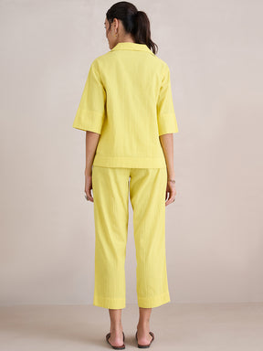 Yellow Seersucker V-Neck Co-Ord Set