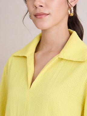 Yellow Seersucker V-Neck Co-Ord Set