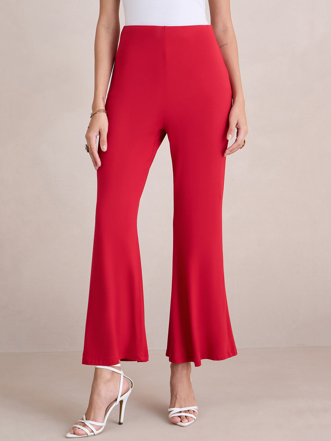Red Knit Flared Pants