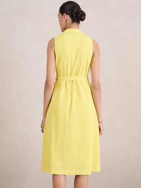 Yellow Seersucker Sleeveless Midi Dress