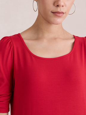 Bamboo Red Knit Knotted Sleeves Top