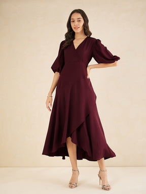 Wine Wrap Ruffle Maxi Dress