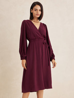 Wine Wrap Midi Dress