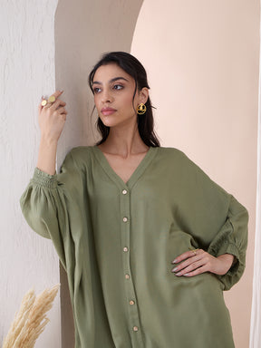 Pista Green Button Down Tunic With Straight Pant