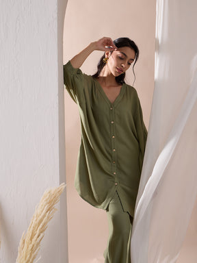 Pista Green Button Down Tunic With Straight Pant