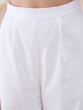 White Dobby High Low Tunic With Straight Pant