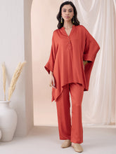 Orange Oversize High Low Tunic With Straight Pant