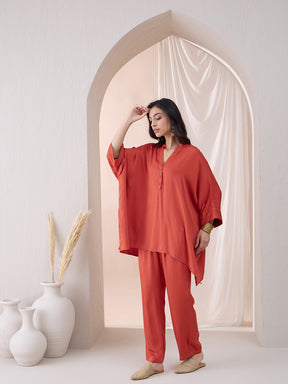 Orange Oversize High Low Tunic With Straight Pant