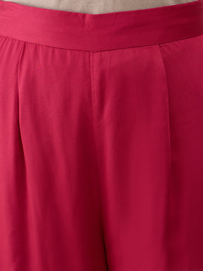 Red Sleeveless Scallop Detail Tunic With Straight Pant