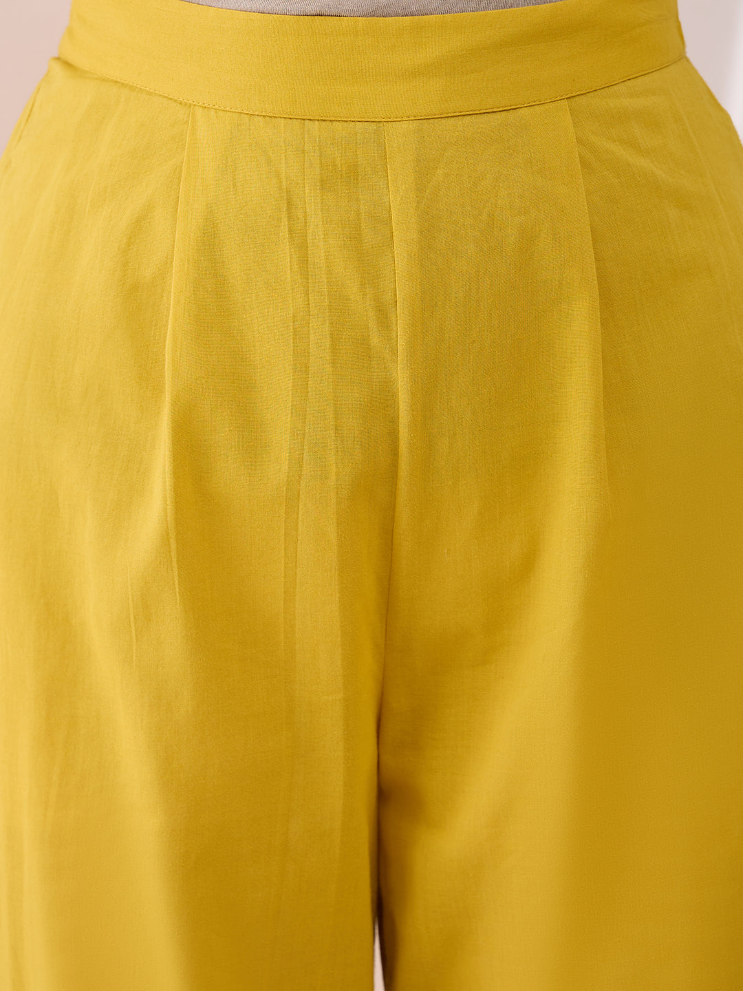 Mustard Cotton Embroidered Tassel Detail Tunic With Straight Pant