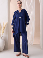 Navy Dobby High Low Kurta With Straight Pant