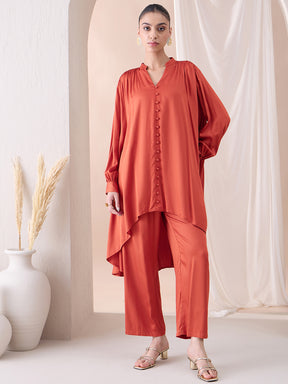 Rust High Low Tunic With Straight Pant