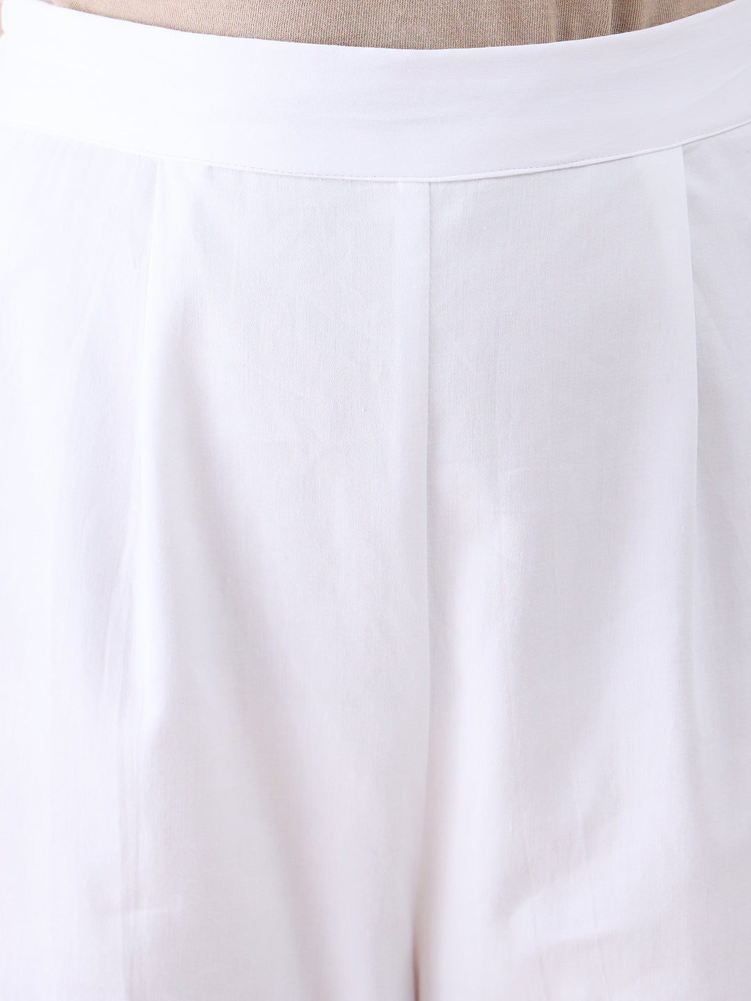 White Button Down Cotton Embroidered Tunic With Straight Pant