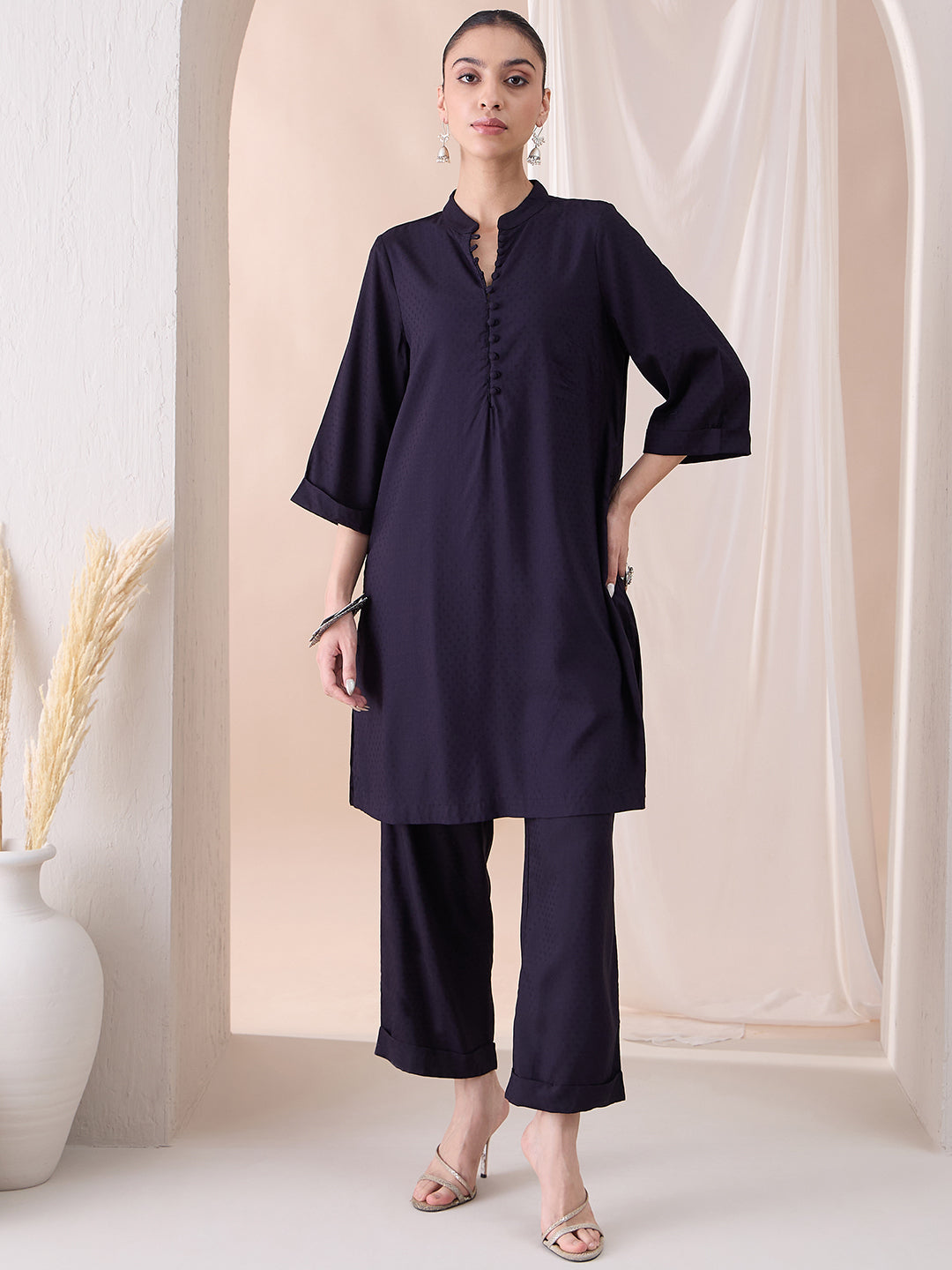 Black Roll-Up Sleeves Tunic With Roll-Up Pant