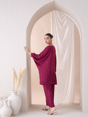 Wine Button Down Tunic With Straight Pant