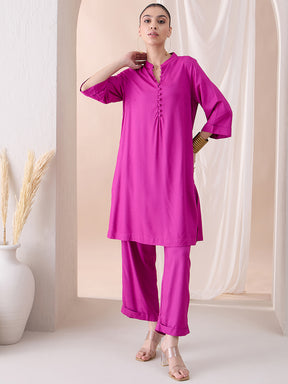 Fuchsia Pink Roll-Up Sleeves Tunic With Roll-Up Pant