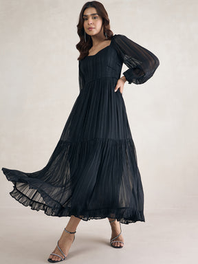 Black Lurex Sweetheart Neck Maxi Dress