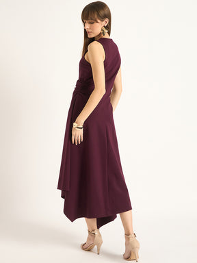 Wine Asymmetrical Maxi Dress