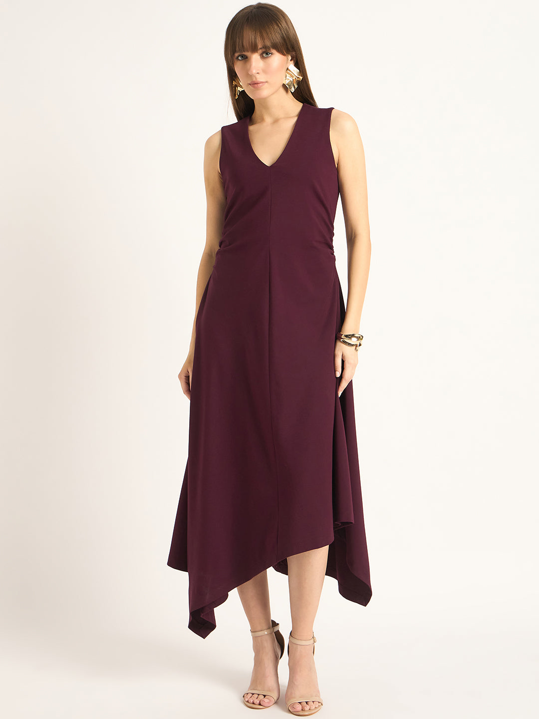 Wine Asymmetrical Maxi Dress