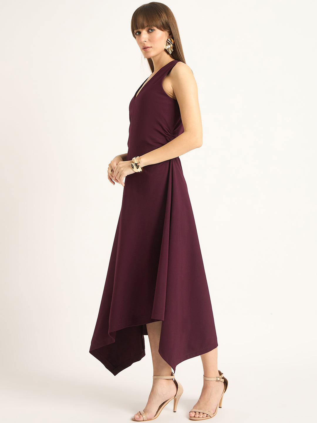 Wine Asymmetrical Maxi Dress