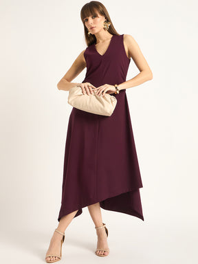 Wine Asymmetrical Maxi Dress