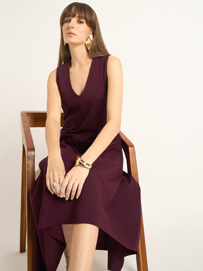 Wine Asymmetrical Maxi Dress