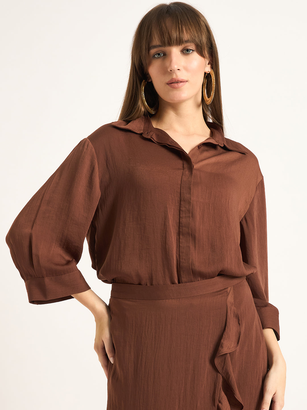 Coffee Brown Satin Shirt