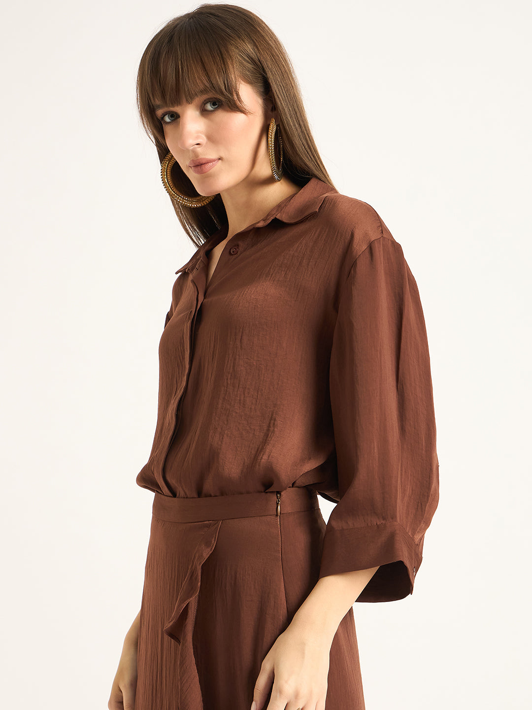 Coffee Brown Satin Shirt