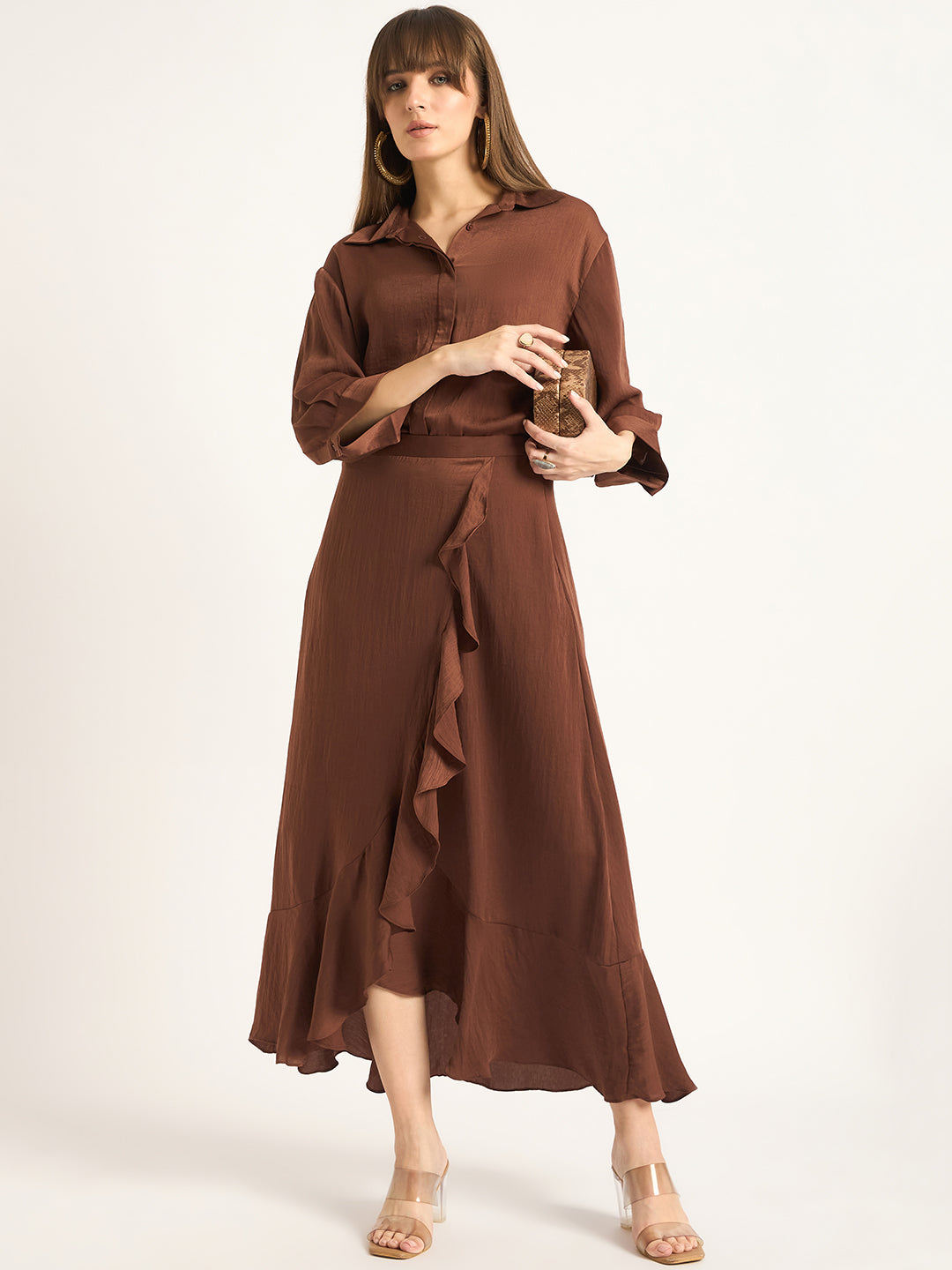 Coffee Brown Satin Shirt