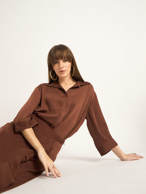 Coffee Brown Satin Shirt