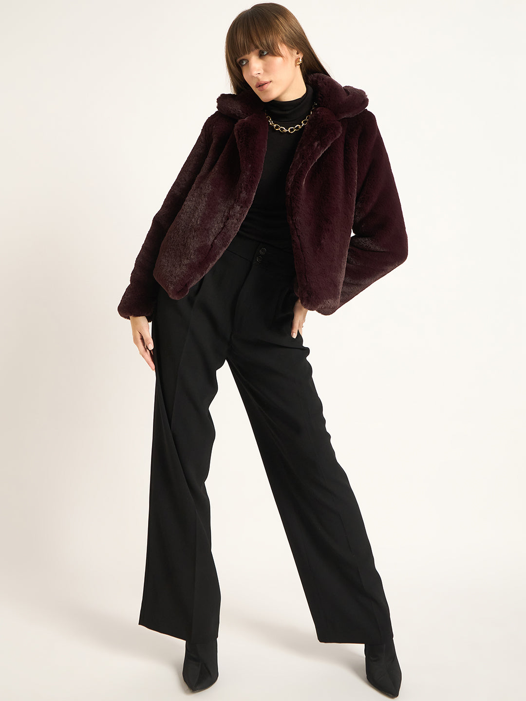 Wine Faux Fur Coat