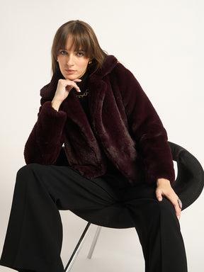 Wine Faux Fur Coat