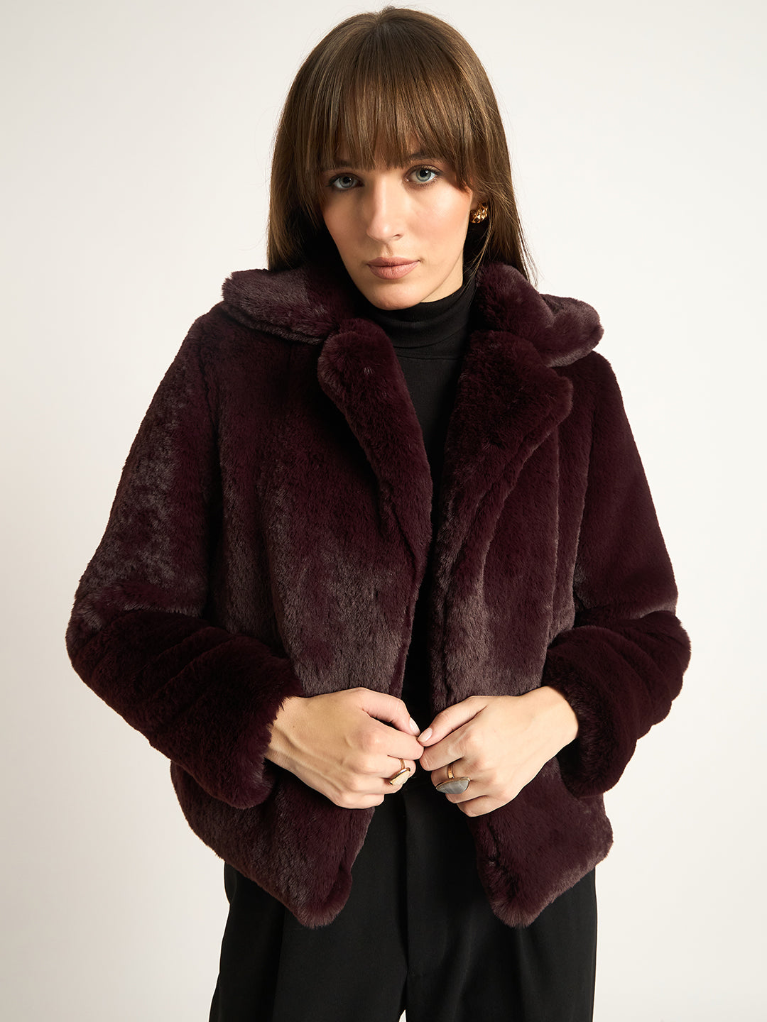 Wine Faux Fur Coat