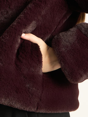 Wine Faux Fur Coat