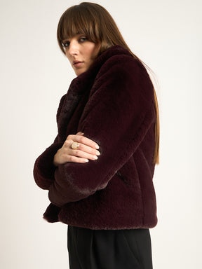 Wine Faux Fur Coat