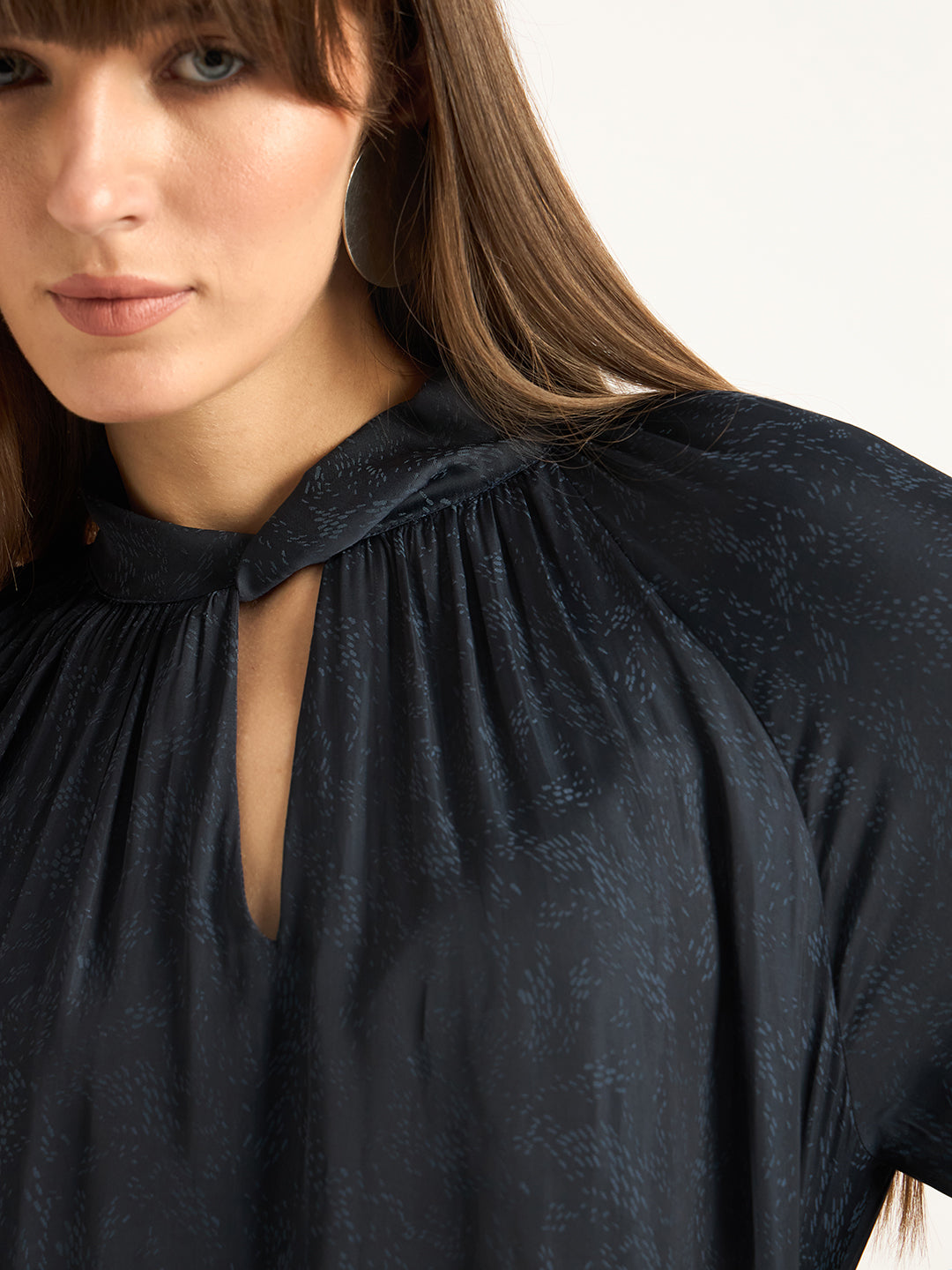 Navy Satin Neck Twist Detail Top