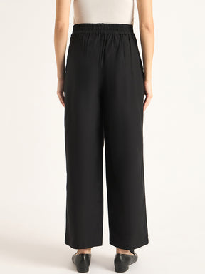 Black Dual Button Detailing Straight Pant