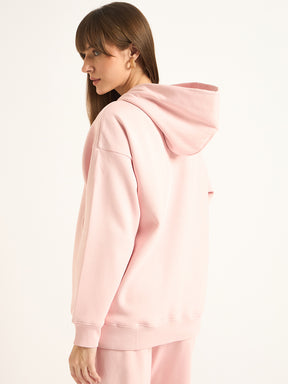 Pink Oversize Fleece Graphic Hoodie