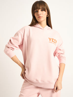 Pink Oversize Fleece Graphic Hoodie