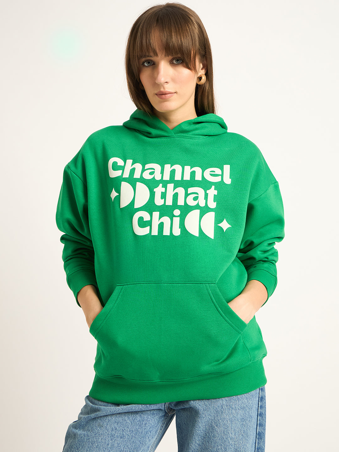 Green Oversize Fleece Graphic Hoodie