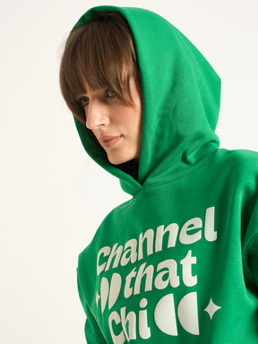 Green Oversize Fleece Graphic Hoodie