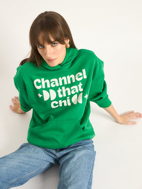 Green Oversize Fleece Graphic Hoodie