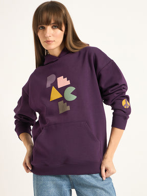 Deep Purple Oversize Fleece Graphic Hoodie