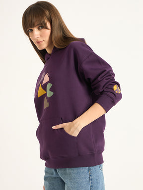 Deep Purple Oversize Fleece Graphic Hoodie