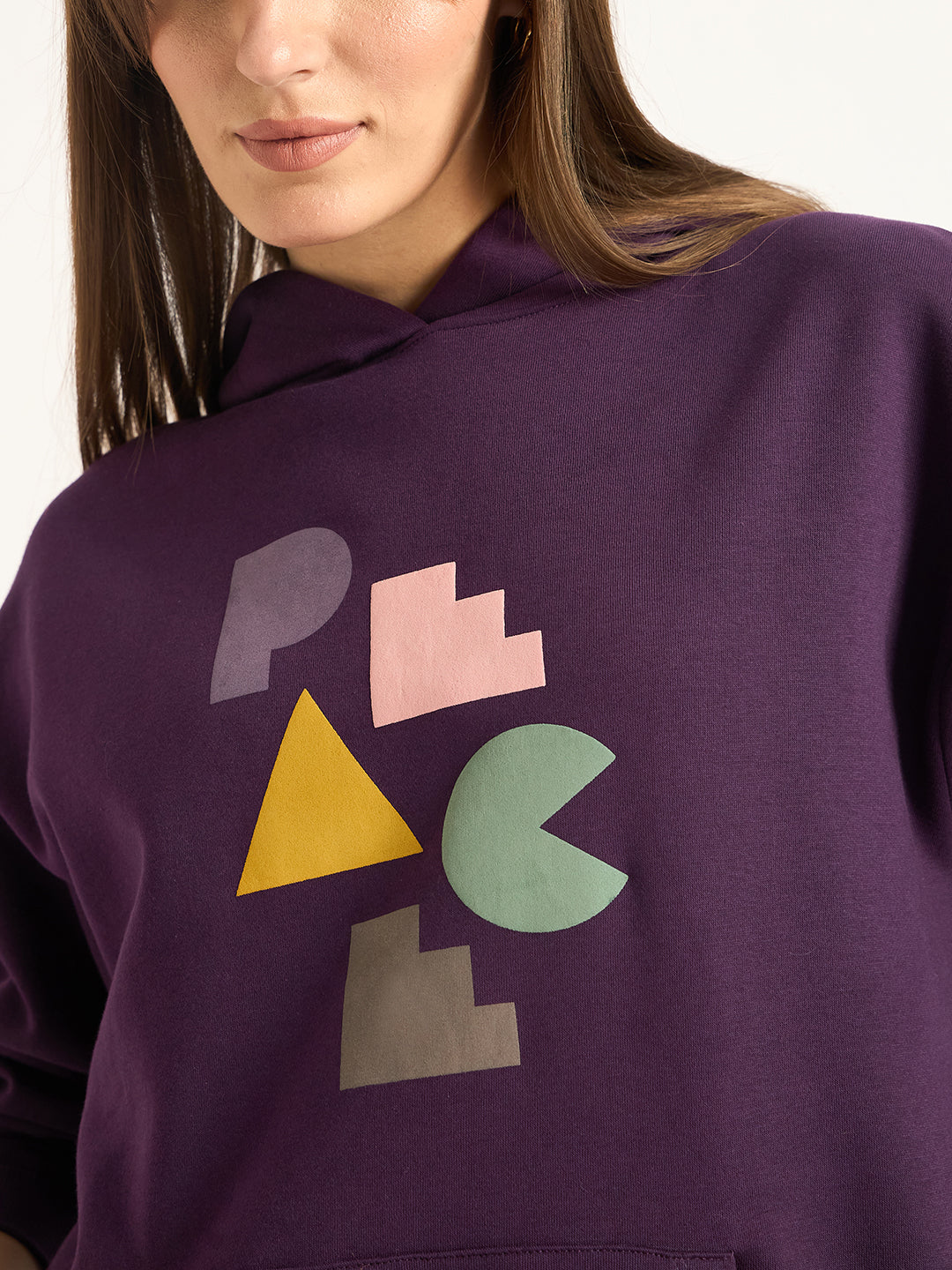 Deep Purple Oversize Fleece Graphic Hoodie