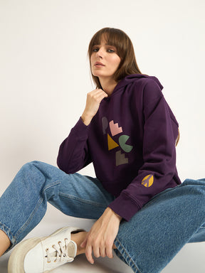 Deep Purple Oversize Fleece Graphic Hoodie