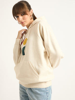 Oat Melange Raglan Sleeve Fleece Graphic Hoodie