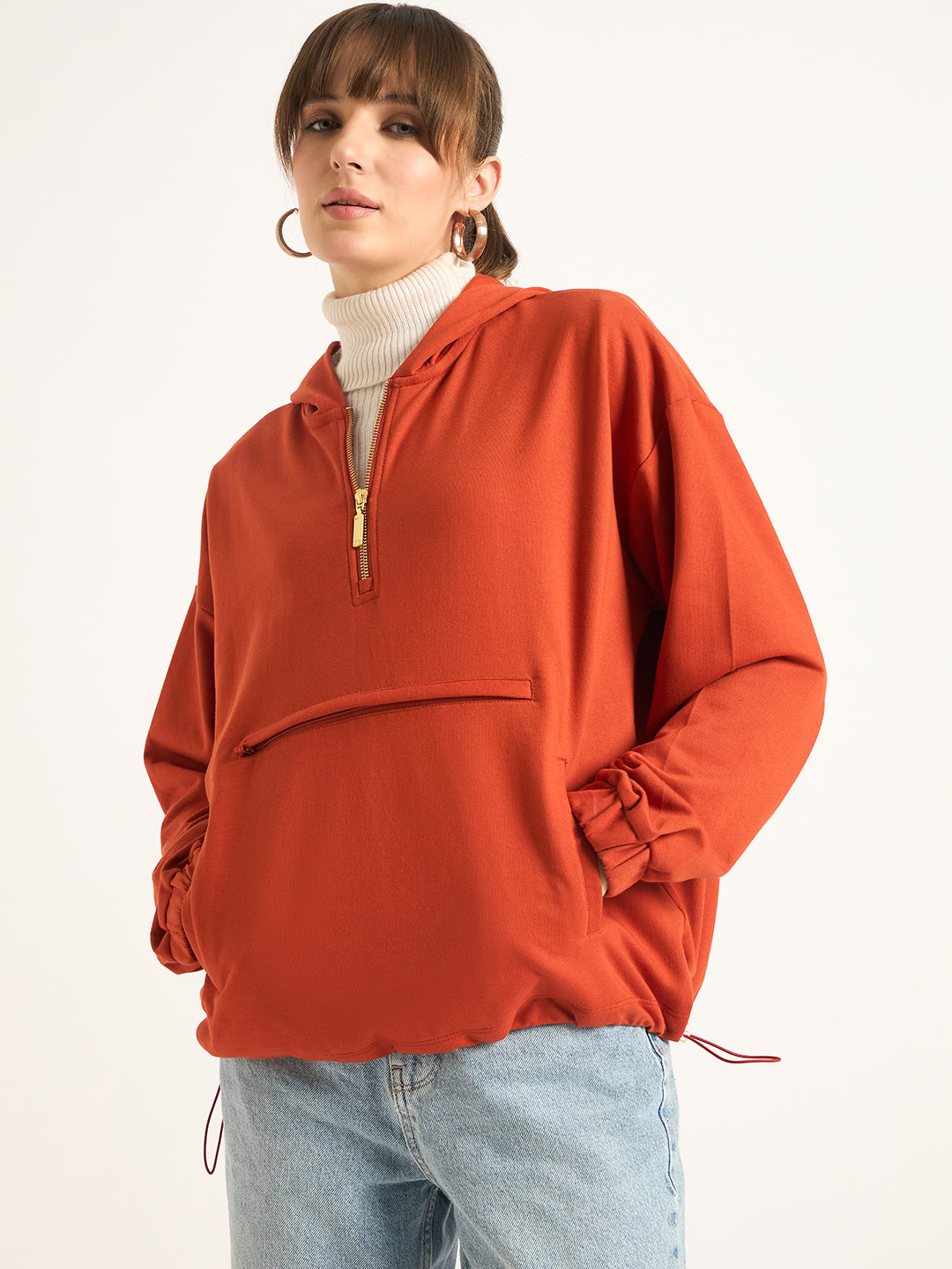 Rust Half Zip Up Terry Sweatshirt